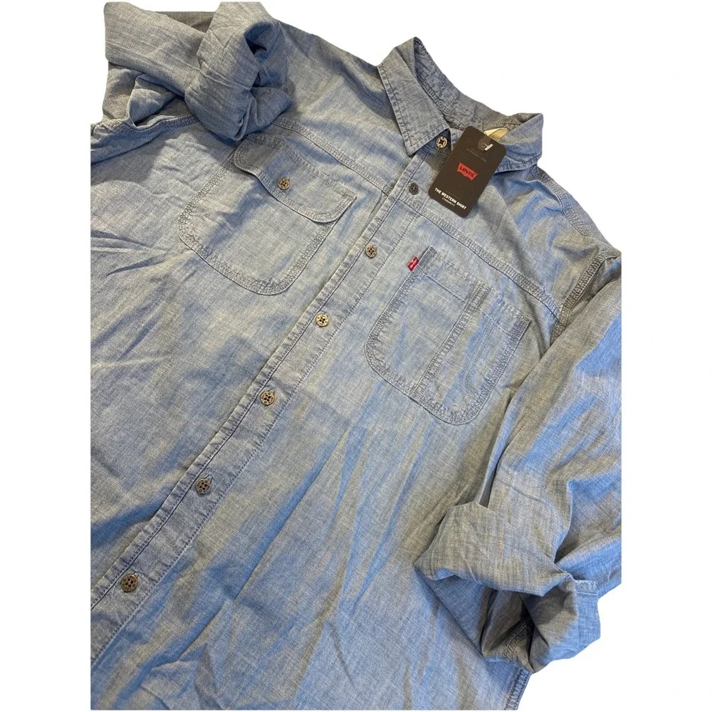 Levis Red Tab Western Chambray Work Shirt Carpenter Pockets Men's MEDRelaxed Fit
